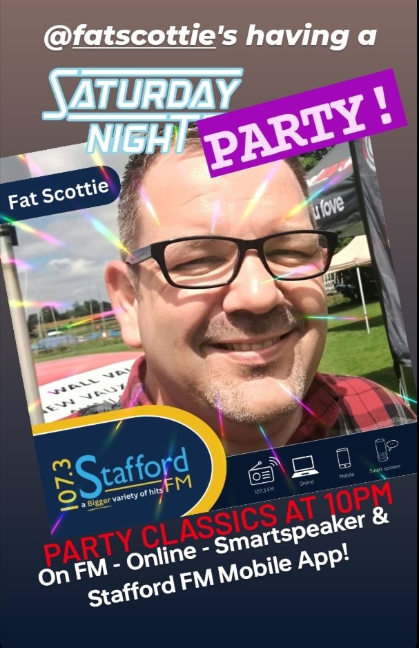 wearevibe1's tweet photo. STANDBY - Dancefloor cheese is imminent!
@FatScottie plays the #partyclassics from 10pm🎉🎉🎉
Turn up your radio and ramp up the camp (doffs cap to @alexthedarklord 😉).
📻107.3fm in #stafford
💻 https://t.co/9HKnZ221KT
🔊"Alexa play Stafford FM!"
📱Stafford FM Mobile app😁 https://t.co/HqzSB0VSeC
