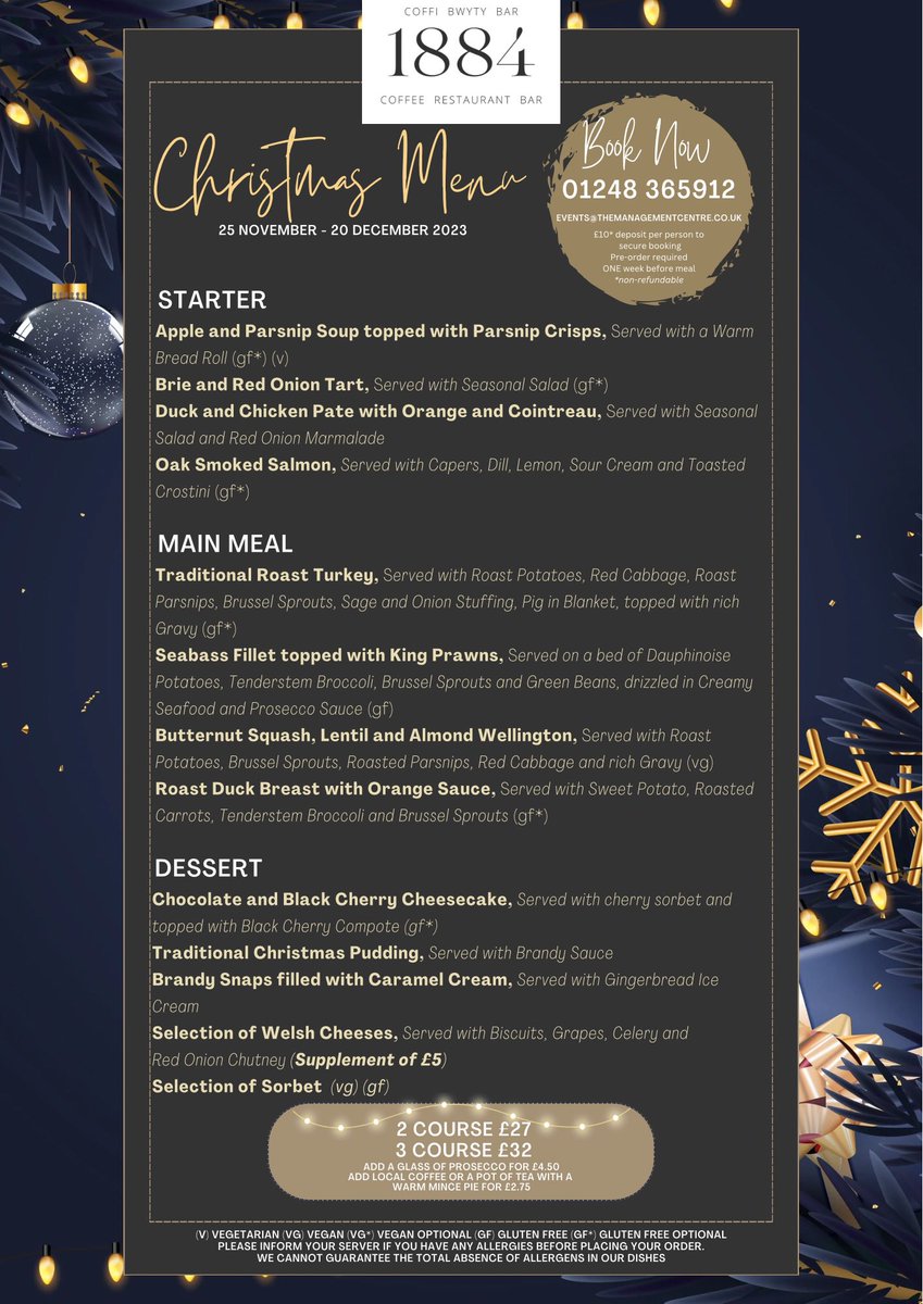 Celebrate Christmas with us🎄🎅

2 course £27
3 course £32

🎄 Book Now 🎄

📞 01248 365912
📧 events@themanagementcentre.co.uk

🎄🎅🎄🎅🎄🎅🎄🎅🎄🎅🎄🎅🎄