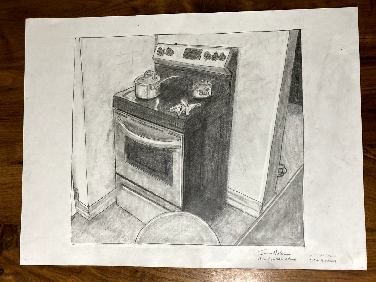 "Soup's On!". Graphite on paper. 24x36". From my Observational Drawing I class