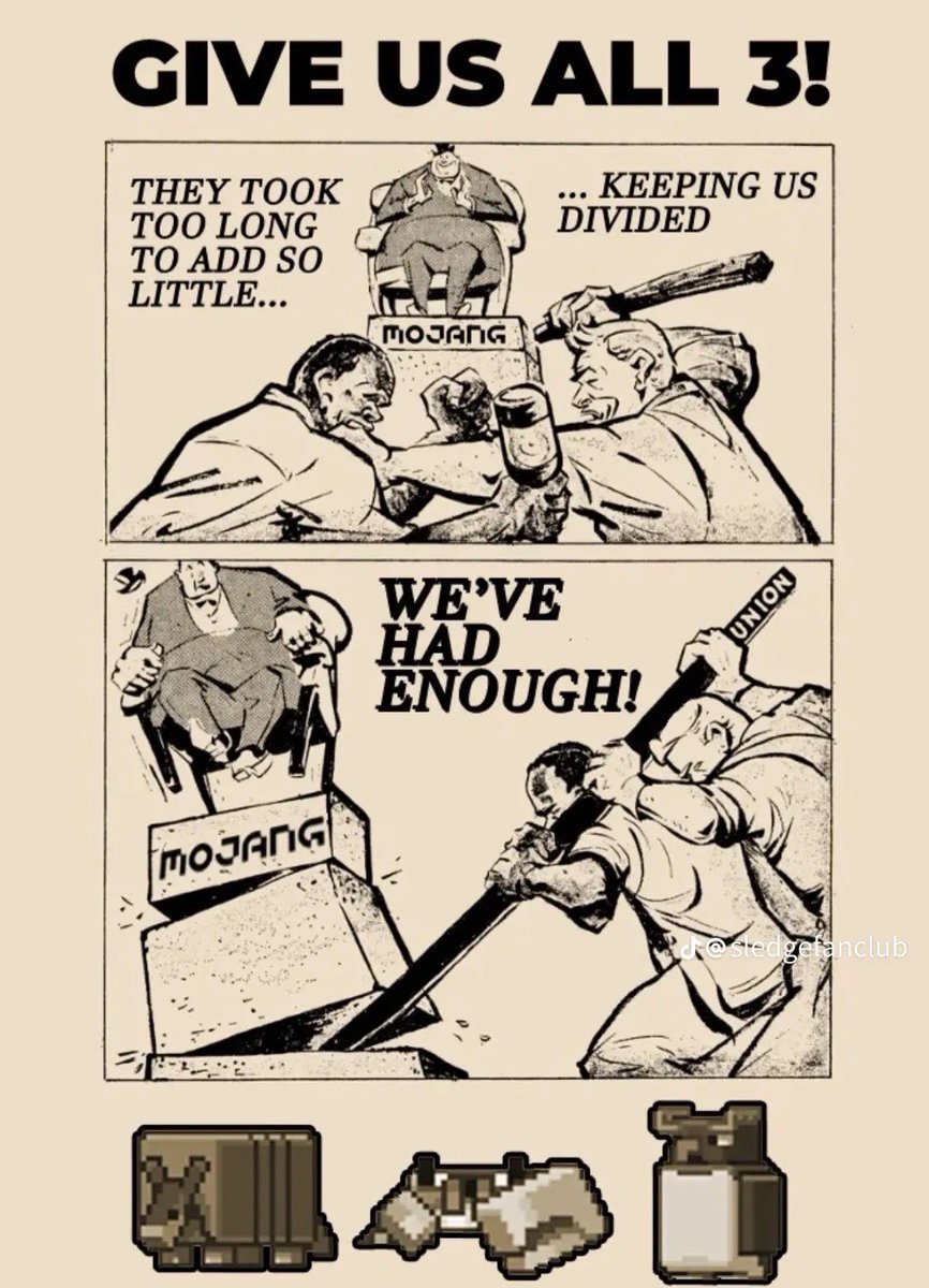 mufflekip's tweet image. currently obsessed with minecraft union propaganda on tik tok as people unionize to end the mob vote