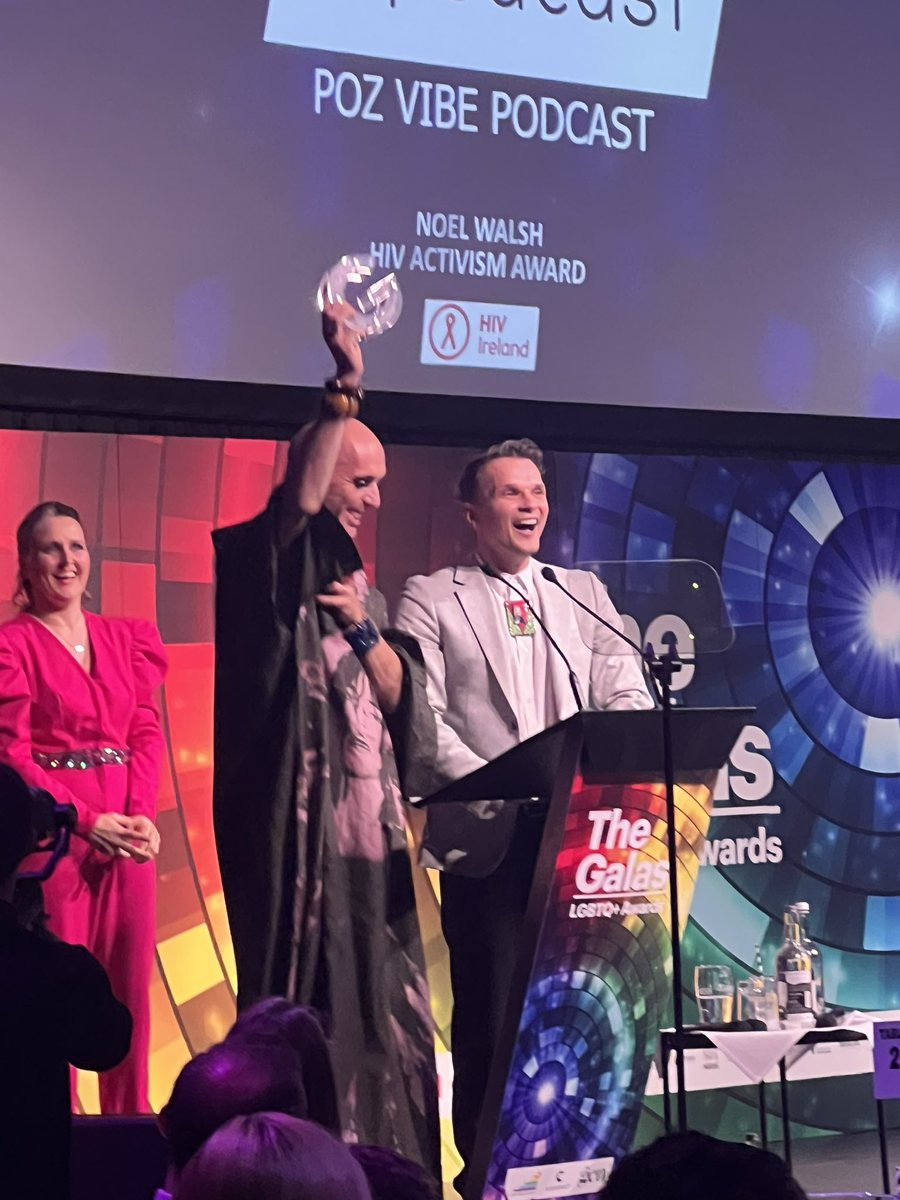 GCNmag's tweet image. Well done to the @LadyVeda &amp;amp; @Robbie_Lawlor from @pozvibepod for receiving the Noel Walsh HIV Activism Award! #GALAS2023 👏👑