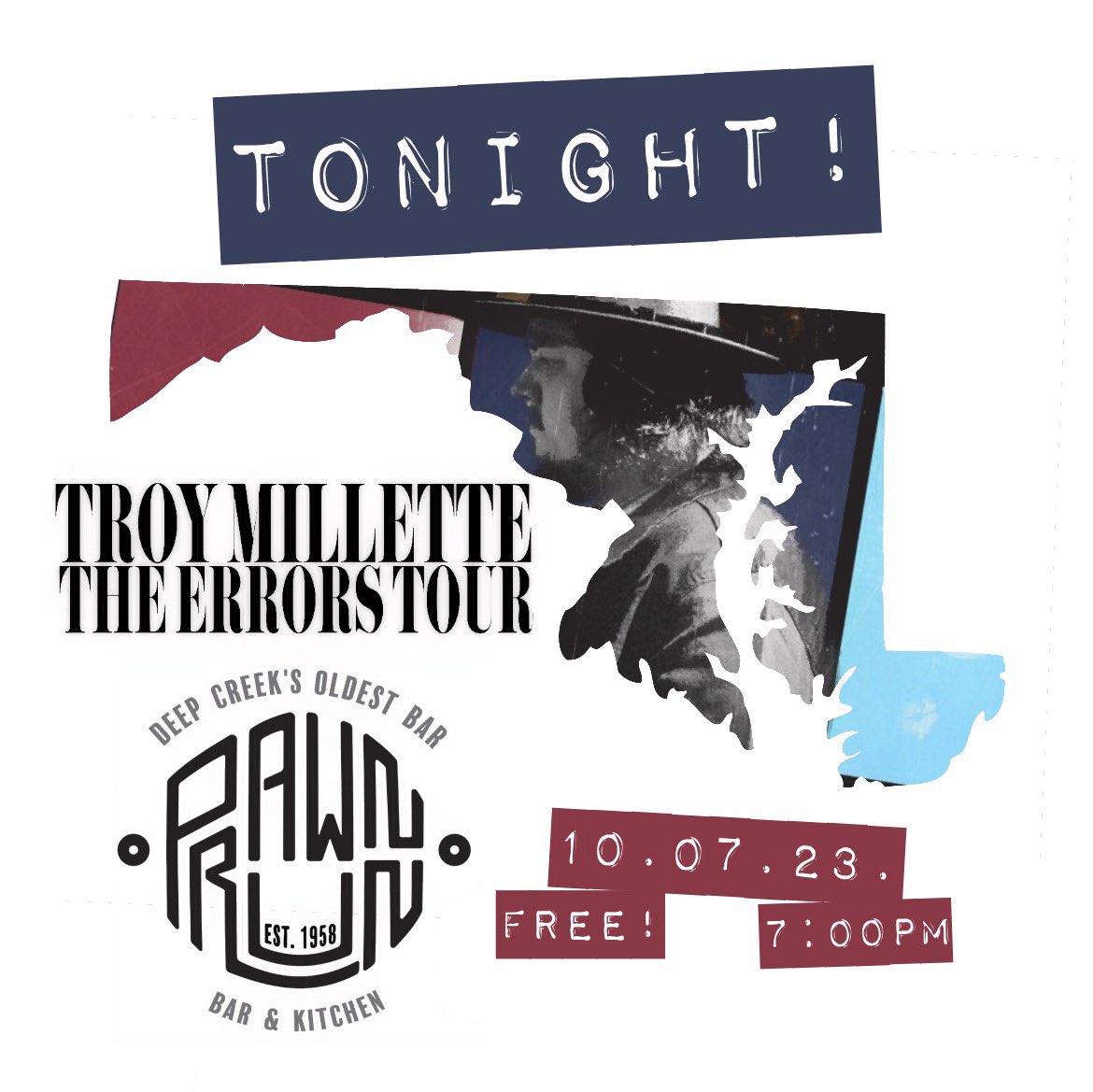 millettemusic's tweet photo. ✨TONIGHT✨
The solo-acoustic Errors Tour hits Pawn Run in Oakland, Maryland!
All Ages || Call To Reserve Space
#TroyMilletteAndTheFireBelow #TroyMilletteMusic #Folk #Pop #Rock #Acoustic #SingerSongwriter #TheErrorsTour #ErrorsTour #Touring #TouringMusician #Maryland https://t.co/XNp9hMBkr4