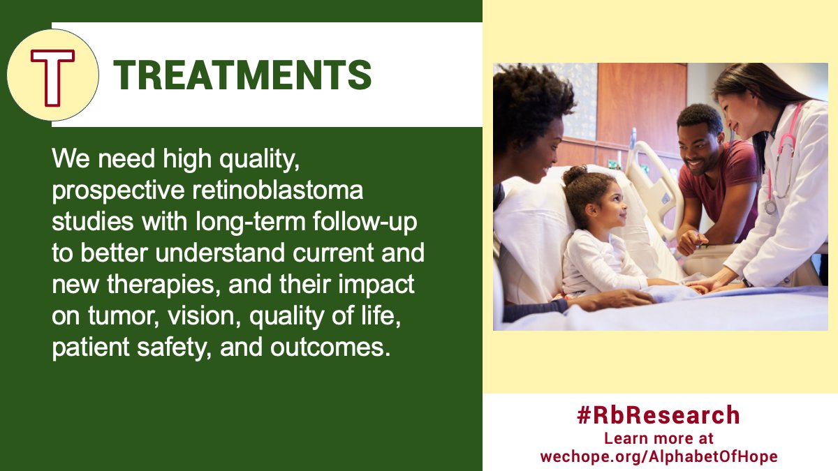 wechope's tweet photo. #RbResearch #AlphabetOfHope T: #Treatments: We need high quality, prospective retinoblastoma studies with long-term follow-up to better understand current and new therapies, and their impact on tumor, vision, quality of life, patient safety, and outcomes.
https://t.co/Fc9VpzzGE2 https://t.co/lbR3vFpbJG