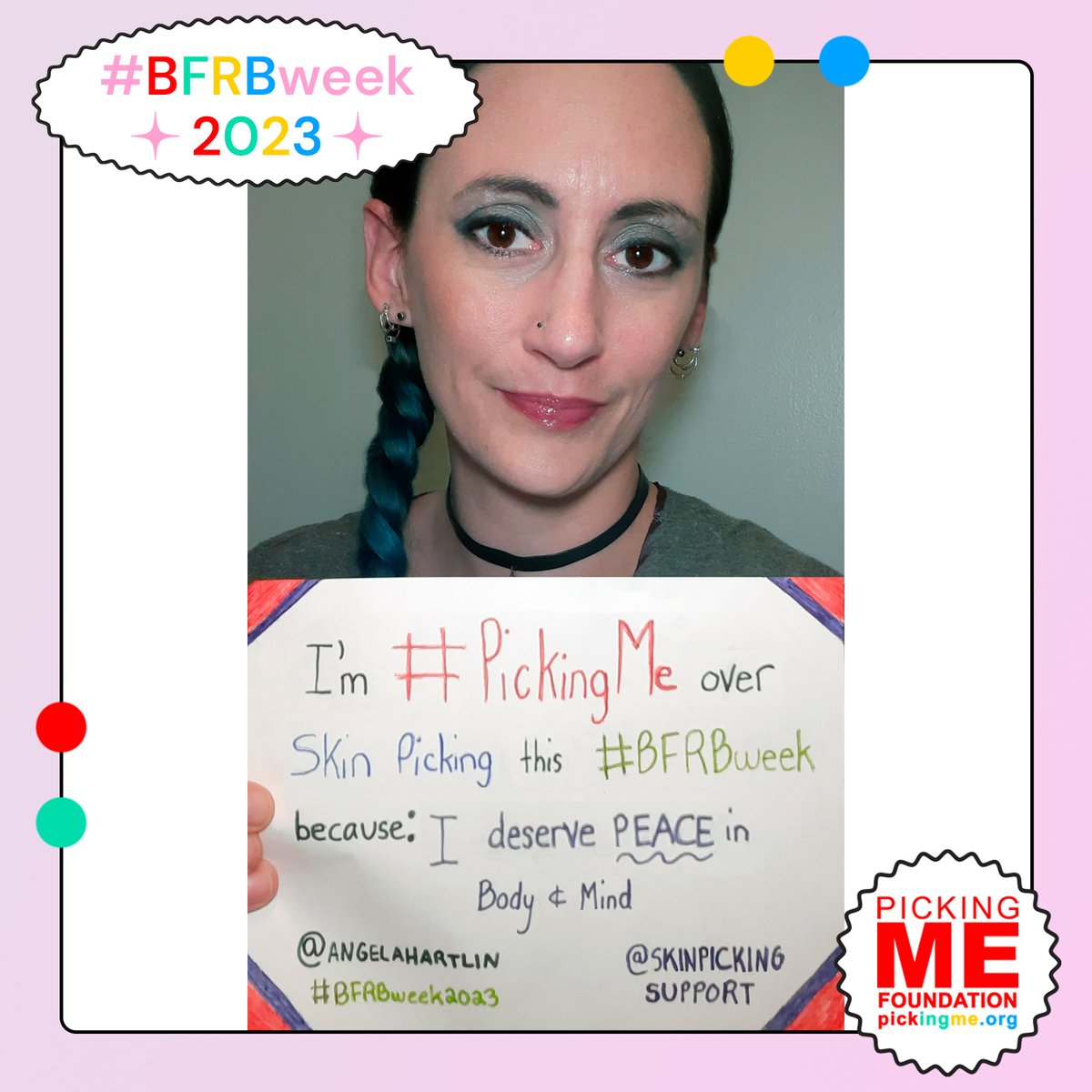 PickingMeFdn's tweet photo. "I'm #PickingMe over #BFRBs because I deserve peace in body and mind." - @skinpickingsupport @angelahartlin
~
Submit a Pledge #BFRBweek awareness! Visit https://t.co/vFEAPQDpfH or tap the link in our bio to learn more. https://t.co/wllAyb7WMt