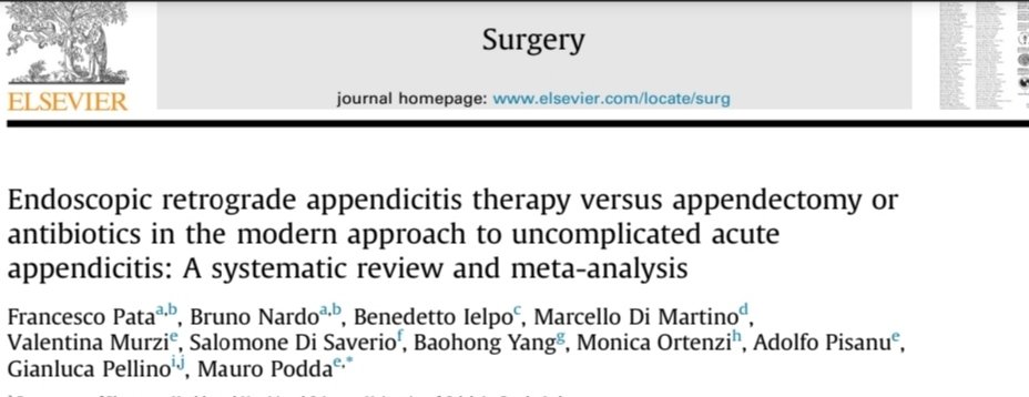 Just published our meta-analysis on ERAT vs Appendectomy or antibiotics in @SurgJournal : tinyurl.com/yc8csbcm Amazing writing @MauroPodda2 @GianlucaPellino @MarcDiMartino @salo75 @IelpoB #colorectalsurgery #appendicitis #surgery