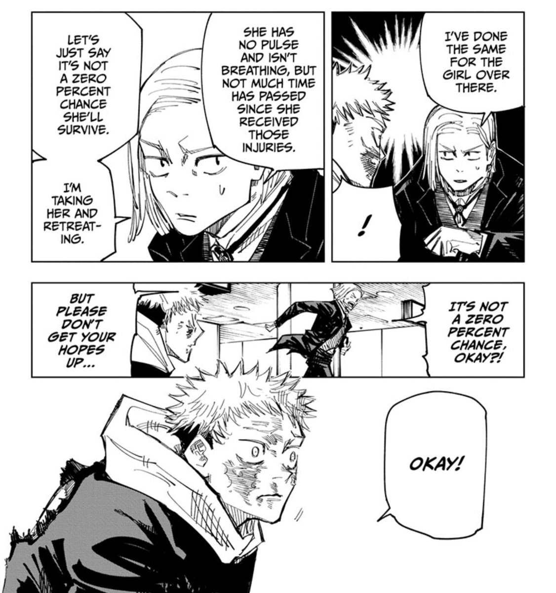 SpicyOFA's tweet photo. He had zero confirmation of her fate until Megumi nodded? or whatever that panel was, then Yuji moved on and didn’t acknowledge her except for one panel when he talks about Hana

This is not how a real person behaves man https://t.co/tyLvtZDX0w