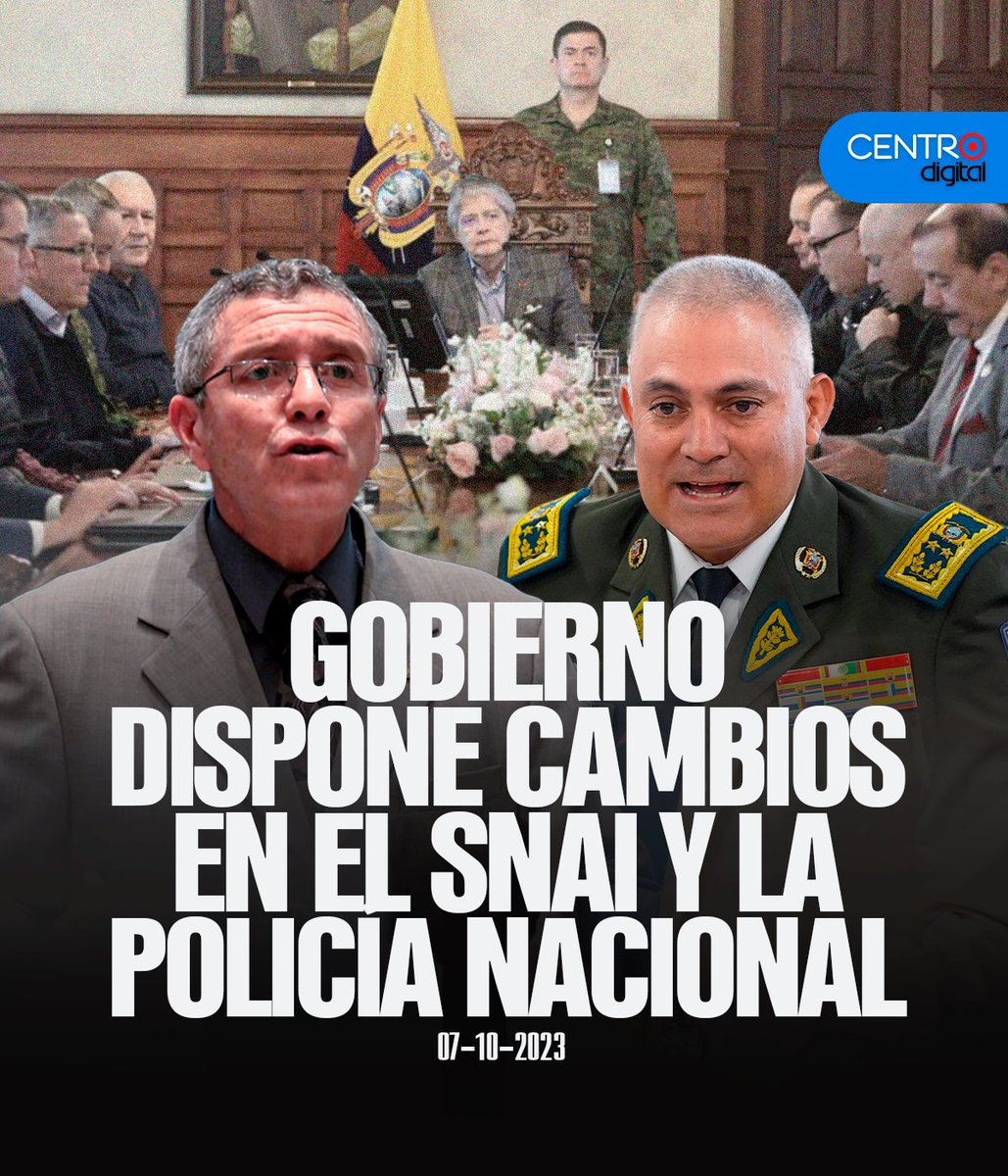 #URGENTE | Gabinete de Seguridad dispone traslado de presos y cambios en SNAI y en el alto mando de la Policía Nacional.

Las medidas fueron tomadas tras el asesinato en cárceles de Quito y Guayaquil, de siete personas investigadas por el crimen de Fernando Villavicencio.

El