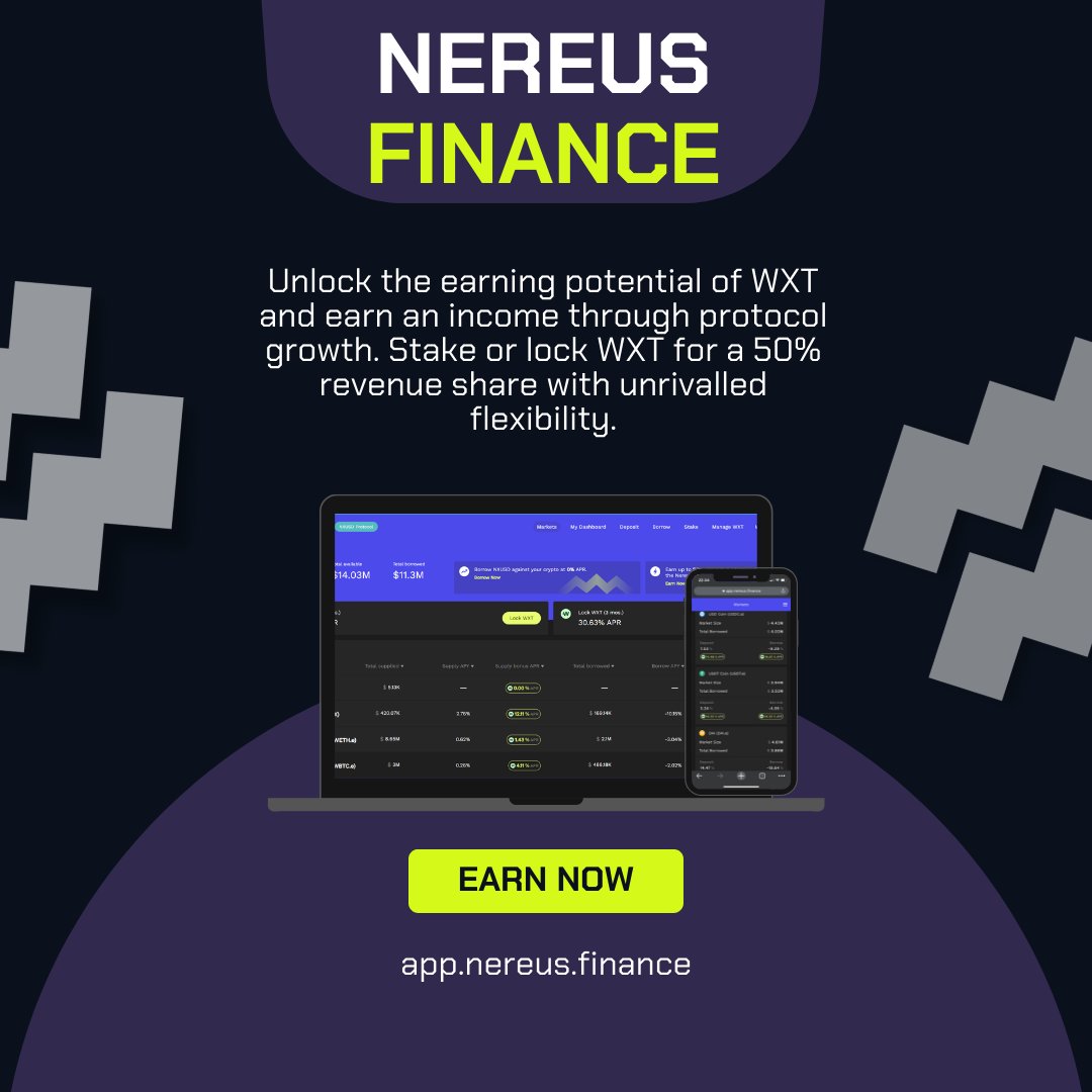 🔥🔥🔥 Lock your WXT and earn a nice 14.58% APR!! Check out for more details on: 👇👇👇👇👇 app.nereus.finance #defi #Avalanche #WXT #Crypto