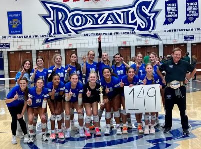 hseroyalsvball's tweet photo. Congratulations to the Lady Royal JV!  Another perfect season at 30-0.  Larry rocking his belt and 149 straight victories! https://t.co/JL6KJbbVax