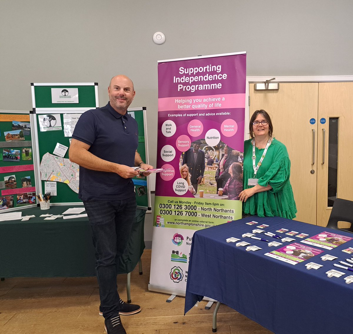 Popped into the <a href="/Duston_PC/">Duston_PC</a> Wellbeing event today and saw the excellent <a href="/WestNorthants/">West Northamptonshire Council</a> Supporting Independence Programme team and lots of other great organisations represented there <a href="/WellbeingWN/">Wellbeing West Northants</a>