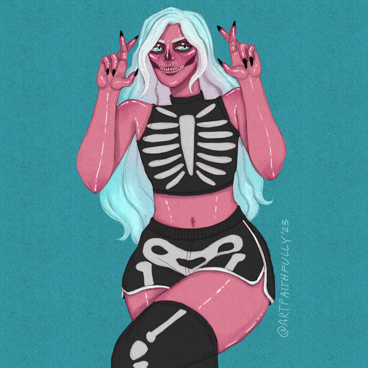 artfaithfully's tweet photo. Fully in Halloween mode🖤🩷💀
#illustration #spookyseason #illustration #spookyillustration #spookyart #skeleton #witchyart #spookycharacter #characterillustration #digitalpainting #halloween #halloweenillustration #spookyvibes https://t.co/NrTrBjKFDT