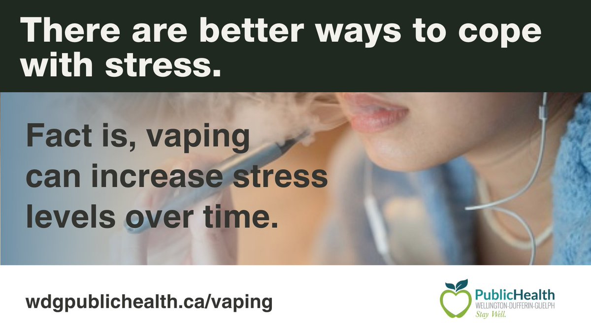 Vaping can increase anxiety symptoms and stress levels, especially in young people. There are healthier ways to manage stress like exercise, meditation or doing hobbies you enjoy. 

For more facts on vaping and to get help quitting visit wdgpublichealth.ca/vaping 

#notovape