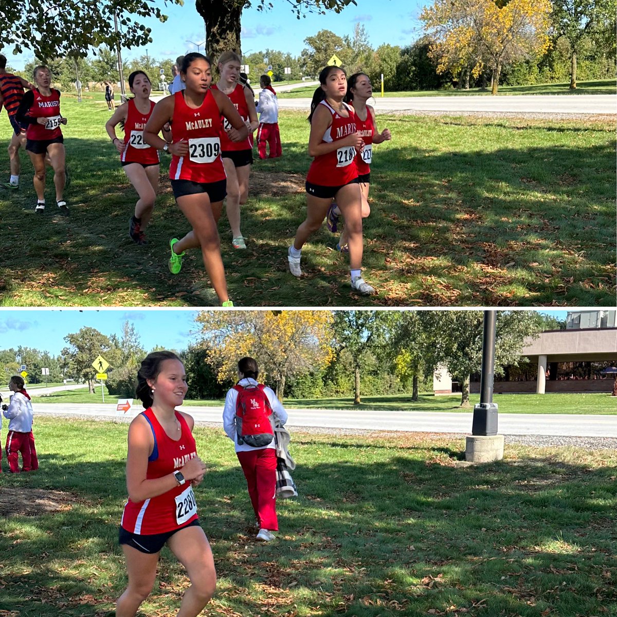 McAuleyXC's tweet photo. The cool, fall weather and determination helped our Mighty Macs with some impressive races! Shoutout to Toni Volpentesta ‘25 for winning the Open Race 🥇 #MightyMacXC2023 #visualizevictory https://t.co/YVgLVmQOAX