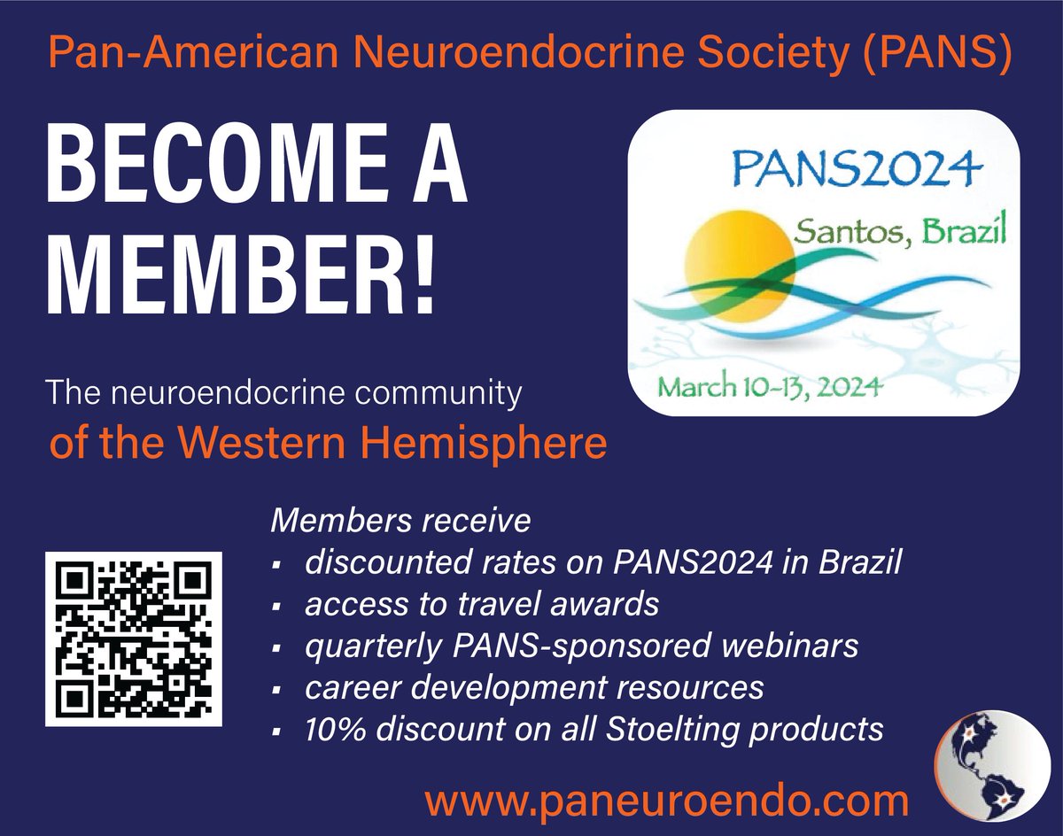 Registration opening soon for PANS2024 in Santos, Brazil March 10-13, 2024. Become a member today in the Pan-American Neuroendocrine Society (PANS) to receive a discounted rate and other membership benefits! paneuroendo.com
