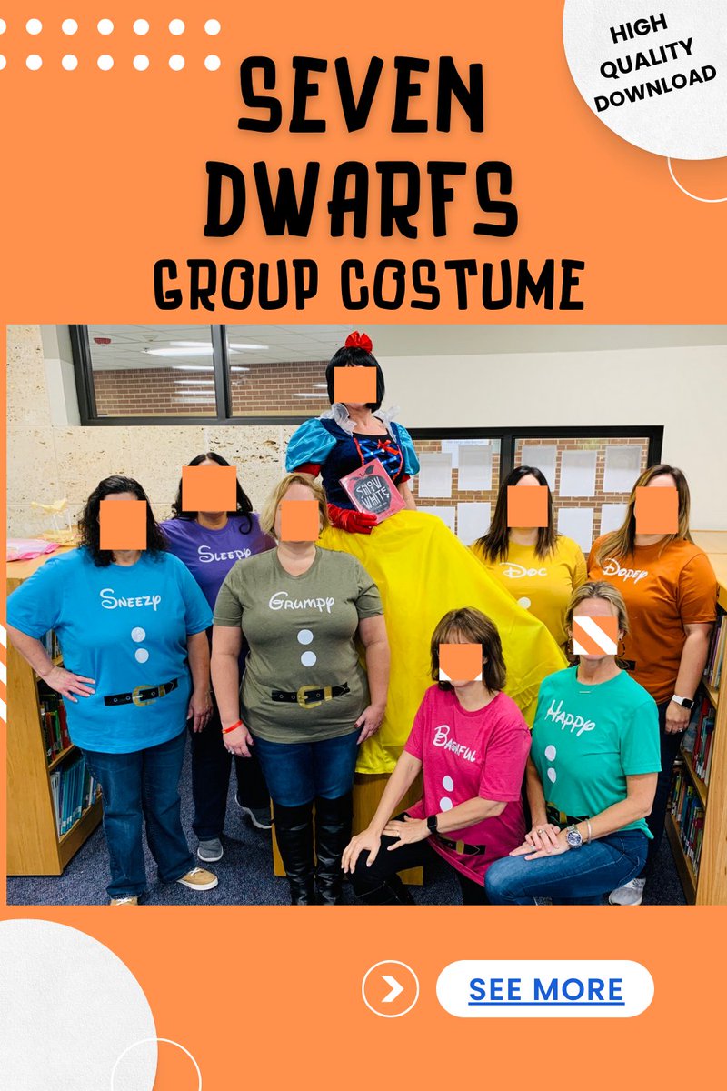 Easy Seven Dwarfs Group Costume - Doc, Dopey, Grumpy, Happy, Sleepy, Bashful, Sneezy - Digital Download - svg, png, pdf, jpg, dxf, eps etsy.me/3PJk8Fz via <a href="/Etsy/">Etsy</a>