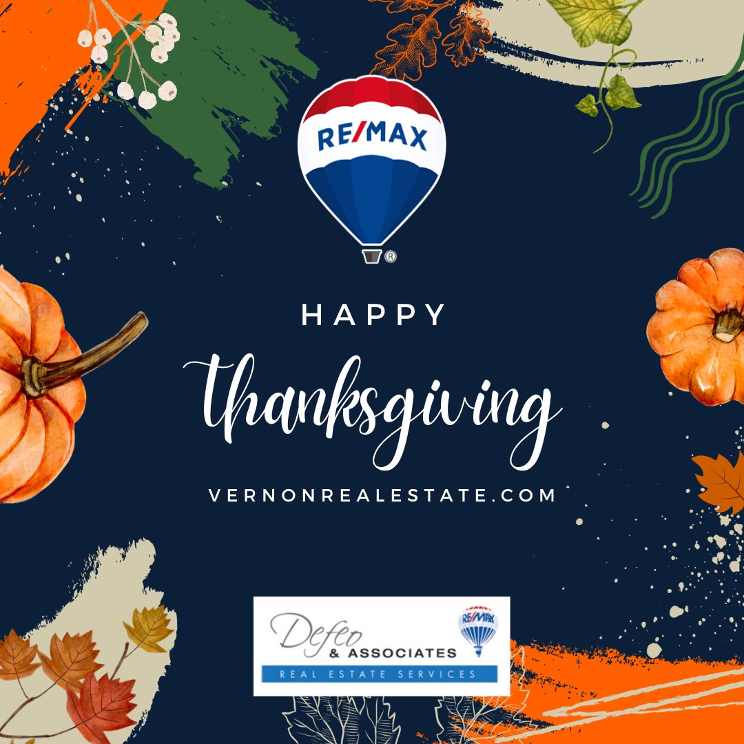 DefeoRealEstate's tweet image. Happy Thanksgiving Weekend, everyone! 🍁🦃 We're so grateful for our amazing clients and friends! 🏡 Wishing you all a weekend filled with love, laughter, and lots of delicious food! 🍂🍗 Remember, there's no place like home. 🏠💕

#Thankful #Grateful #VernonRealEstate