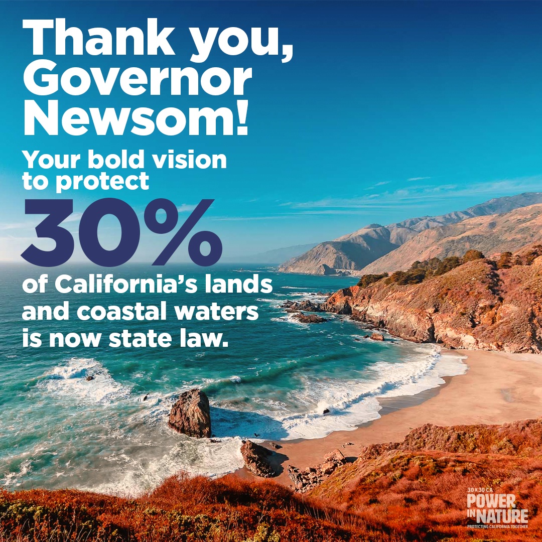 🚨BREAKING NEWS! <a href="/CAgovernor/">Governor Gavin Newsom</a> signs SB 337!

SB 337 is ALL about protecting 30% of our lands &amp; coastal waters by 2030 through #30x30CA

Together we're safeguarding our environment for future generations &amp; preserving our natural resources, one step at a time!

#PowerinNature