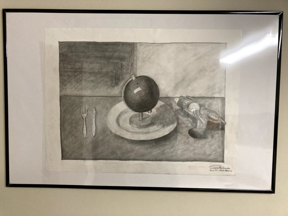"Space Invader Breakfast". Graphite on paper. 24x36". From my Observational Drawing I class