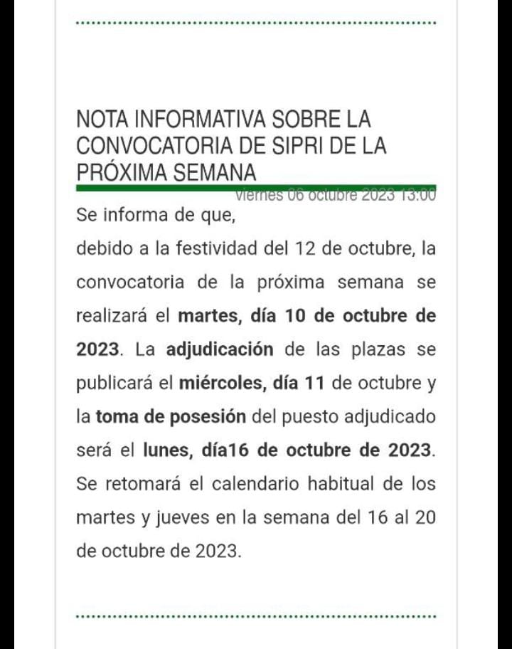 1 día festivo = 2 convocatorias menos de SIPRI. ¡Y estamos en OCTUBRE!
#SinMovimientosEnLaBolsa
#PatriciaDelPozoDimisión
#JuanmaMorenoDimisión