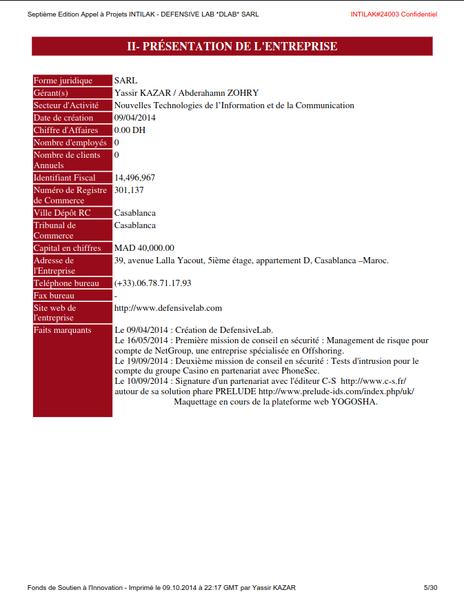 DefensiveLabv2's tweet photo. En 2014, à la même journée, à la même heure, #DefensiveLab avait déposé, après des mois de travail intensif, son dossier auprès du "Centre Marocain de l'Innovation" pour demander le financement de son projet #Yogosha
#Archive #Yogosha https://t.co/ByG02p1Ci1