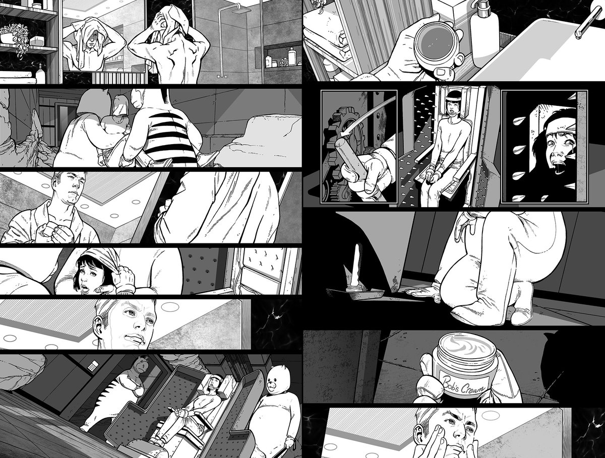 Here are some black and white pages I did for RUMPUS ROOM #1. (@AWA_Studios )