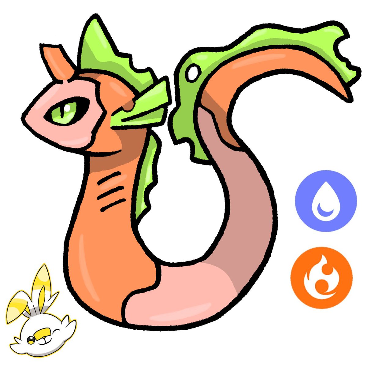 pokescorbuny's tweet photo. Fireel (fire+eel) 
El fakemon quemadura
Tipo: agua y fuego. 
Basado: en una anguila lobo naranja y una bocona y en las quemaduras de 3er grado.
Fakedex: suelen habitar en aguas calidas,se creen que son los más feos así que se suelen esconder. #fakemon #fakemonart #pokemon https://t.co/WxB0IAKtgw