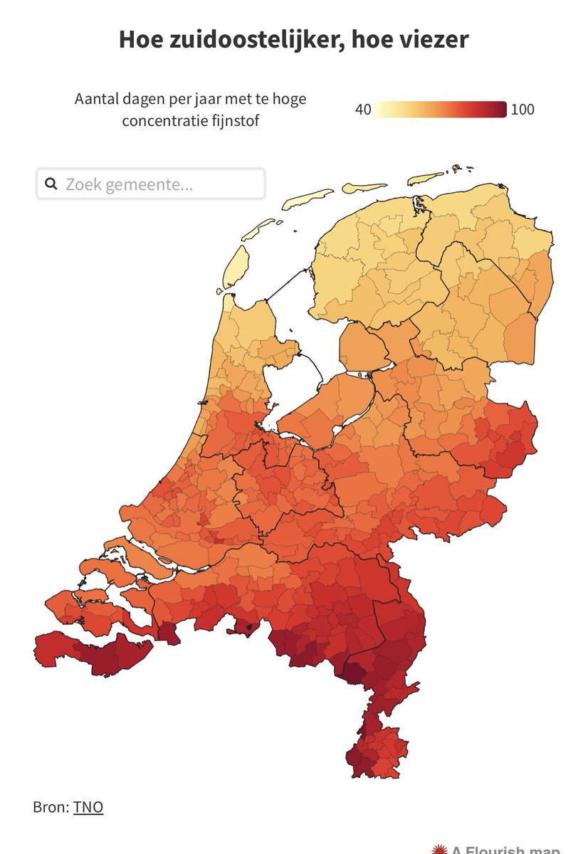 Zuid-Nederland is toch wel echt het bokje qua fijnstof… (onderzoek via <a href="/TNO_nieuws/">TNO Nieuws</a>) 
Des te meer reden om te kijken wat we kunnen doen aan vermindering (binnen en buiten de regio), om gezondheidsschade in te perken 

↘️ Lees meer: tno.nl/nl/newsroom/20…