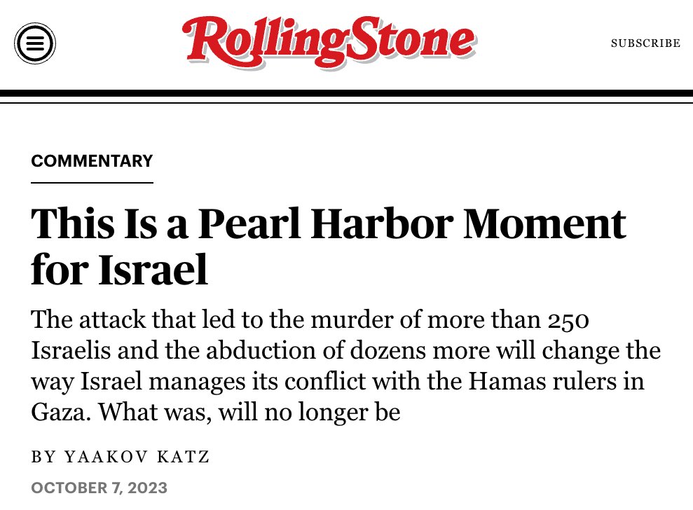 mtracey's tweet photo. Needless to say, the function of these knee-jerk Pearl Harbor and 9/11 analogies is to give license to whatever the hell Netanyahu wants to do -- flatten everything in sight, no problem https://t.co/0nm9oGVyth