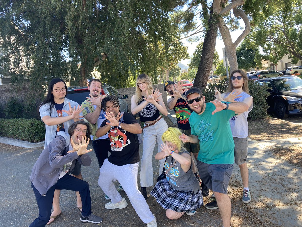 Group shot from a little Charity of the Seven Stars meetup that we did the other day. Love these folks ❤️ @CoryYee @quadbonus @childishgamzeno @GhaspeyVO @KiraBuckland @Octopimp @KaggyFilms @CoreyHolland 🐸 🕶️ 🌟 🥚 👑 🐊 🐢 🤡