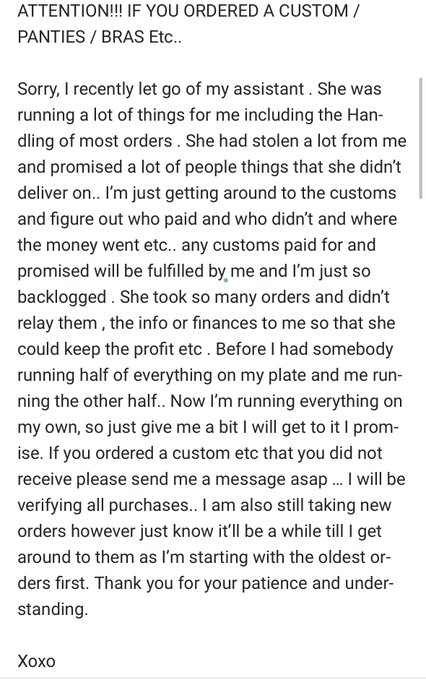 ATTENTION!!! IF YOU ORDERED A CUSTOM / PANTIES / BRAS Etc..   read this !!! https://t.co/q3fRVy5rFK