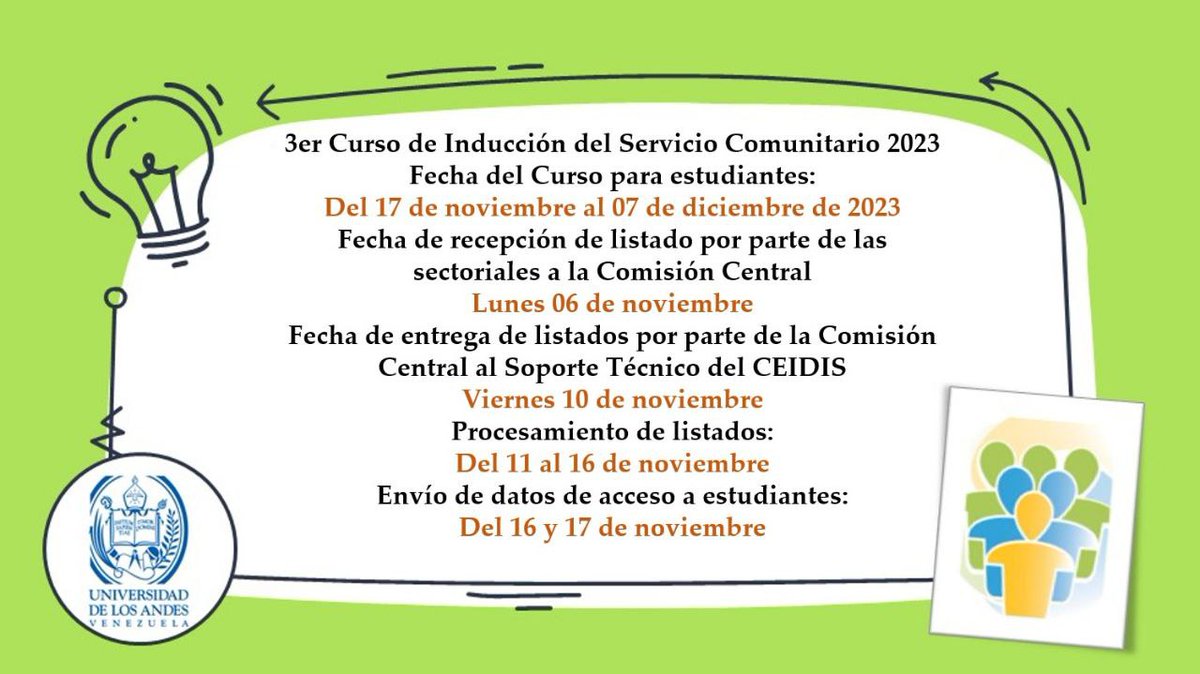 🗣 Atención: Los estudiantes deben enviar sus datos al coordinador de servicio comunitario de su respectiva escuela, para realizar el último taller de inducción de este año.