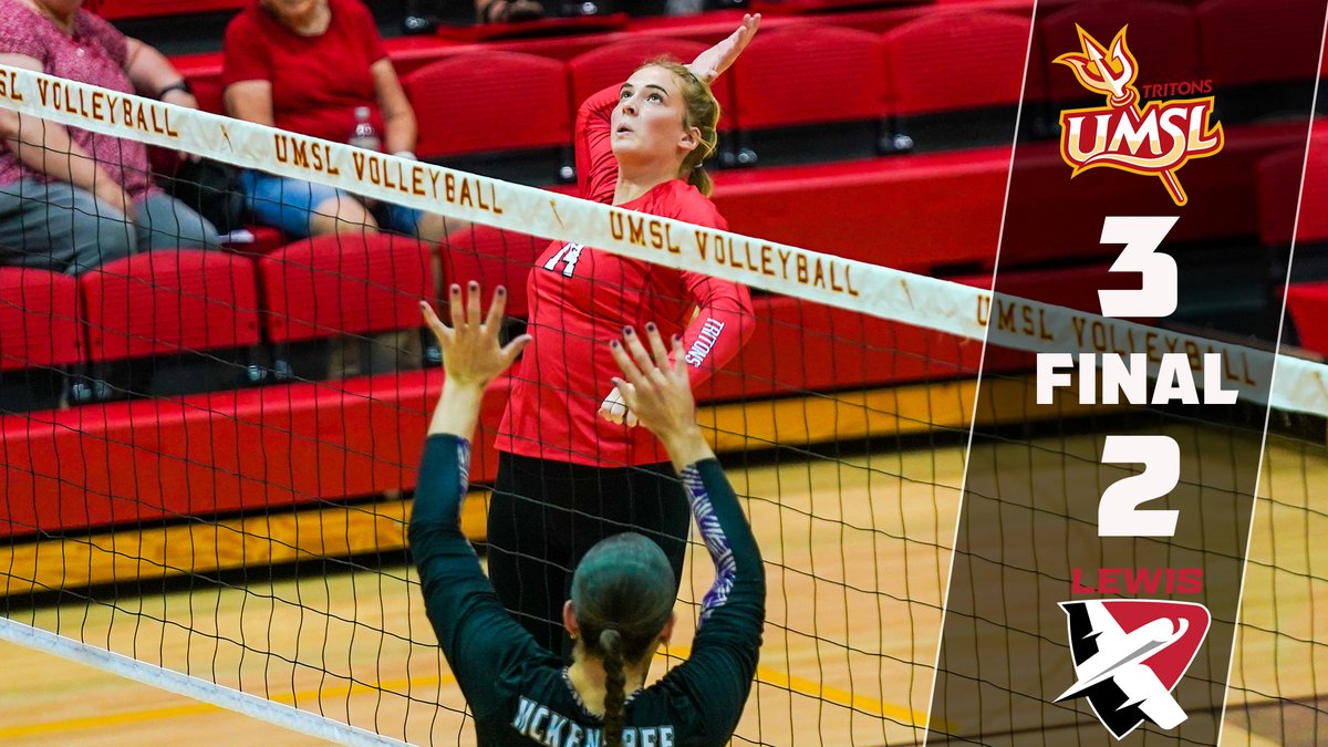 UMSLAthletics's tweet photo. No. 4 @UMSLVolleyball rallies for a 5-set win at No. 16 Lewis on Saturday afternoon. Delaney Humm had a match and career-high 26 kills in the contest. It's UMSL's 1st win at Lewis since Sept. 13, 1997 #GLVCvb #FeartheFork🔱#tritesup🔱 https://t.co/1Q96Wg5WVh