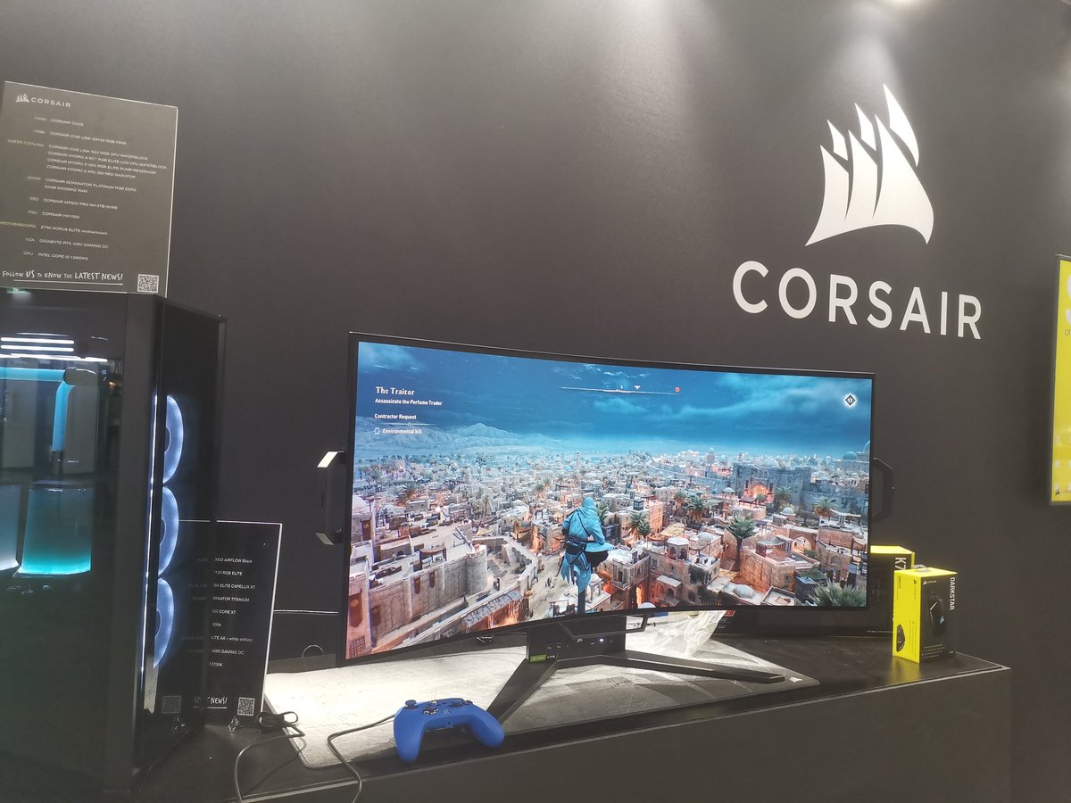 CORSAIRANZ's tweet photo. What a view!
👀Play Assassin's Creed Mirage thanks to @UbisoftANZ here on the Xeneon Flex OLED bendable screen at #PAXAUS 
#CorsairPAXAUS2023 #AssassinsCreedMirage https://t.co/5kZxj3A15O