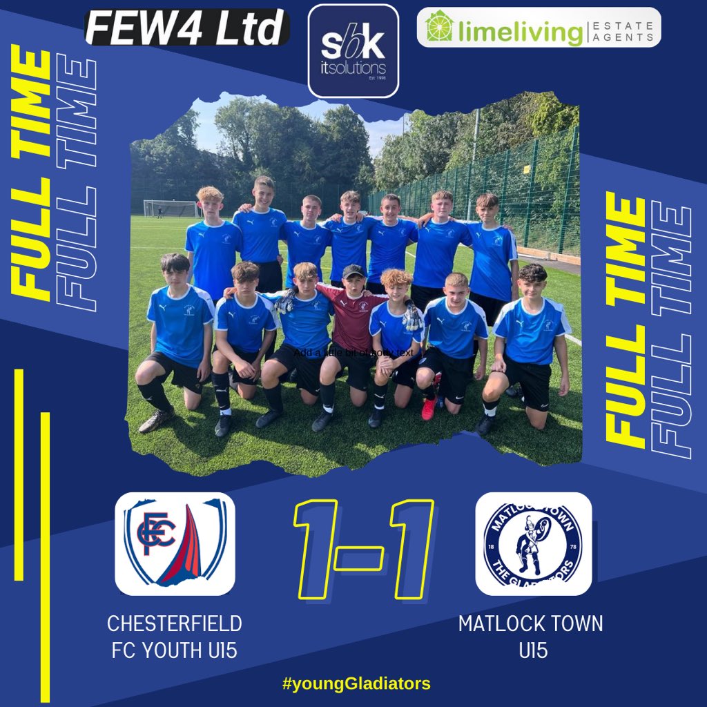 Matlock Town FC | Youth Development (@mtfcyouthdev) on Twitter photo FT JPL
<a href="/ChesterfieldYth/">Chesterfield FC Youth Academy</a> - 1
<a href="/mtfcYouthDev/">Matlock Town FC | Youth Development</a> - 1
โฝ๏ธ Leighton Hutchinson
The Young Gladiators are held by their hosts, despite leading and showing more endeavour, only to be pegged back by an unfortunate OG.
#YoungGladiators #derbyshire #football FT JPL
<a href="/ChesterfieldYth/">Chesterfield FC Youth Academy</a> - 1
<a href="/mtfcYouthDev/">Matlock Town FC | Youth Development</a> - 1
โฝ๏ธ Leighton Hutchinson
The Young Gladiators are held by their hosts, despite leading and showing more endeavour, only to be pegged back by an unfortunate OG.
#YoungGladiators #derbyshire #football
