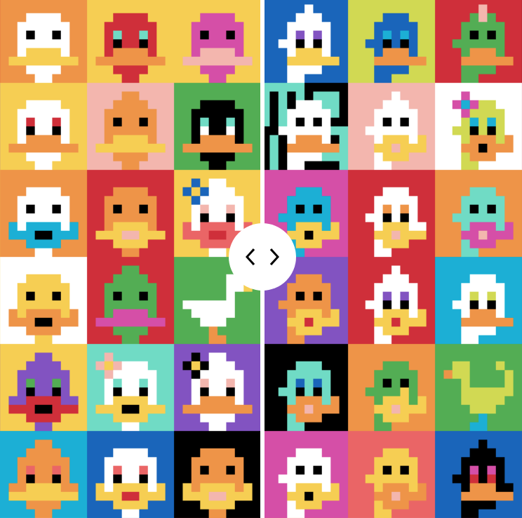 After practicing to paint with a 100 px brush on <a href="/basepaint_xyz/">BasePaint</a> 

I used the goosegenerator of <a href="/dmitricherniak/">Dmitri Cherniak</a> for the upcoming MoMa project to create a 100 on-chain 10x10 GoosyPunks collection on the Base Chain. 

Check them out:
👉filter8.xyz/goosypunks/