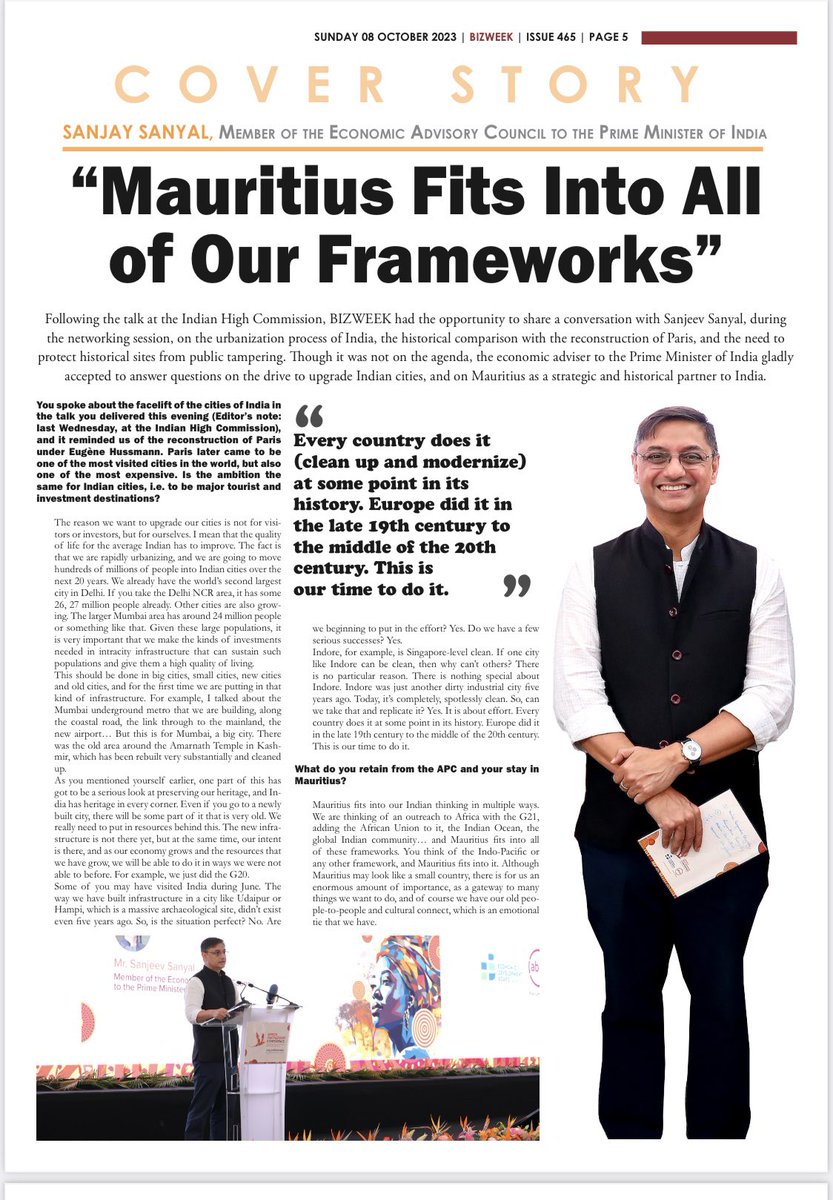 MsMSaxena's tweet image. “India 🇮🇳 ambition to lead a new world narrative” by Mr. @sanjeevsanyal top story at #BizWeek Talk hosted by @IBCmauritius in collaboration with @HCI_PortLouis talk by Mr. Sanyal was enlightening n inspiring 🙏🏻👍🏻 Thank you once again for giving us opportunity to learn from you..