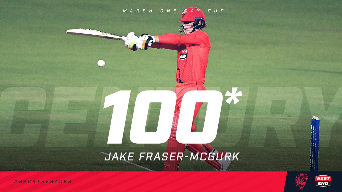 SACricketTeams's tweet photo. Jake Fraser-McGurk has just hit the fastest hundred in List-A HISTORY! Off 29 balls. We're witnessing something pretty special at Karen Rolton Oval #MarshCup #BackTheBacks https://t.co/ygTLXqjMTs
