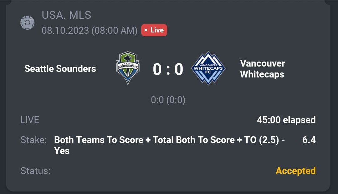 Soccer - MLS

⚽ BTTS & O2.5
🔖 6.4
💵 21 Units

#GamblingTwitter #SportsBetting #TeamParieur #SportsPicks #Betting #A3RBET #FreePicks #SportsBettor #Sports

#Soccer #Football #MLS #MLSSeasonPass #SEAvVAN  #Sounders #VWFC #TogetherWeDare

Like + RT