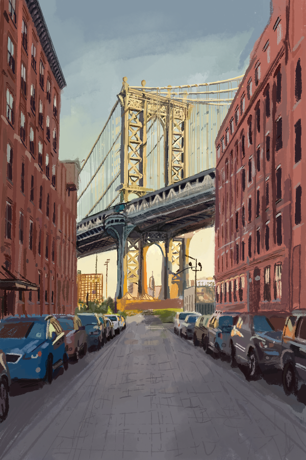 CBrewsterART's tweet photo. My #procreate illustration of *the* view in #dumbo . I like it. Whatd'ya think? https://t.co/Zf5ZGW6Fhc
