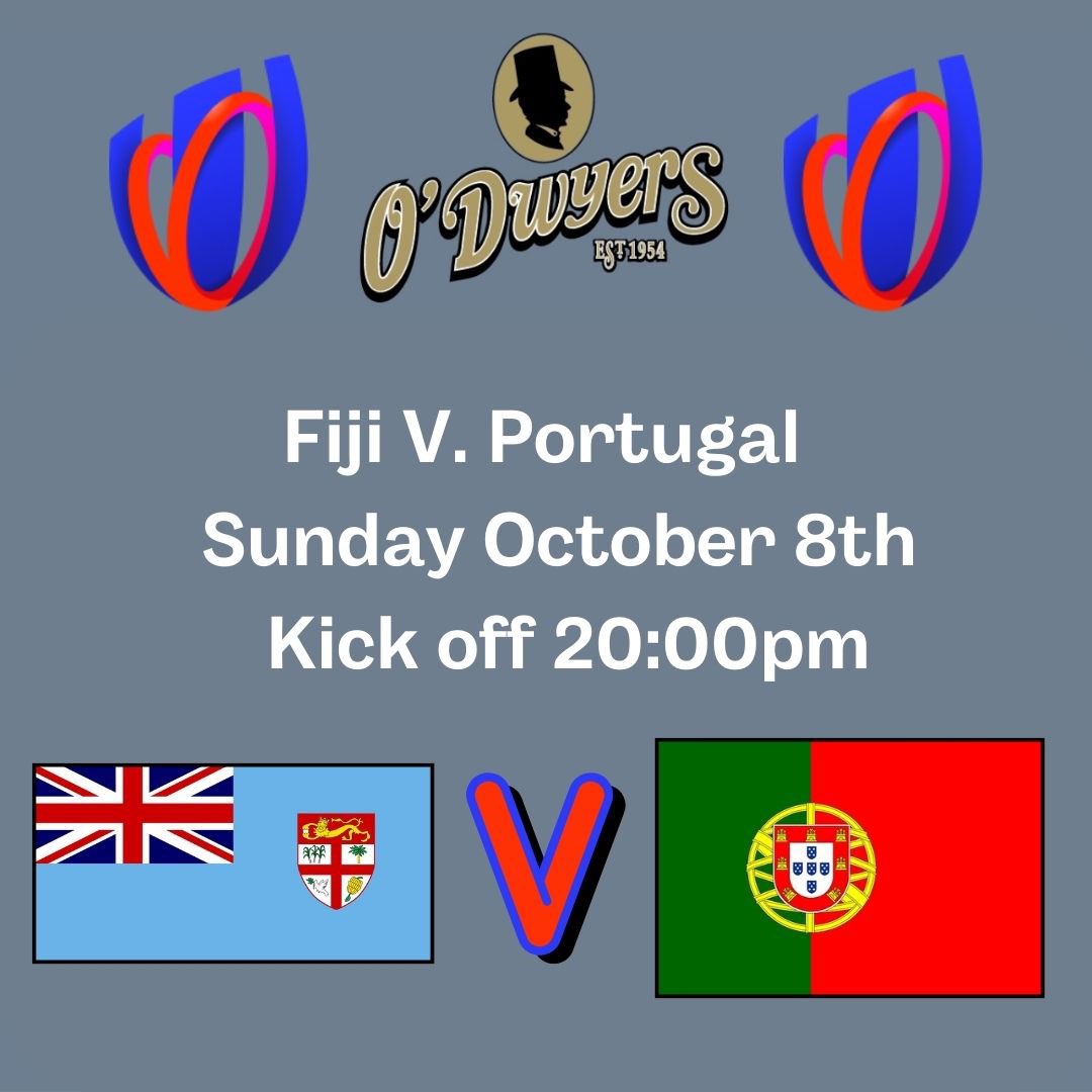 🏉 Rugby World Cup at O’Dwyers! 🏉 Watch the matches live at O’Dwyers! 🏉 Japan 🇯🇵 V. Argentina 🇦🇷 - 12pm. 🏉 Tonga 🇹🇴 V. Romania 🇷🇴 - 4:45pm. 🏉 Fiji 🇫🇯 V. Portugal 🇵🇹 - 8pm. Don’t miss the action! 🏉 Catch all Rugby World Cup fixtures live at O’Dwyers Kilmacud! 😃 #IRFU #rwc