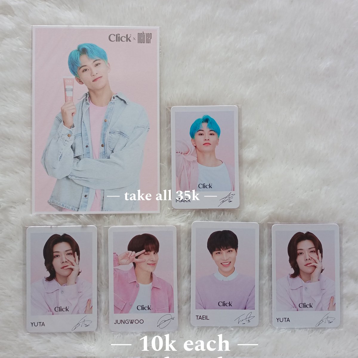 wts — want to sell🧧

• pola click &amp; postcard
mark, jungwoo, yuta, taeil

• jaehyun 2 baddies
• mark favorite
• jungwoo jaehyun pc fanmade bunny astronaut
• jaehyun 6th anniversary nct 127
• taeyong smini shalala

🏡 cirebon, jabar
🍊 oren freeong