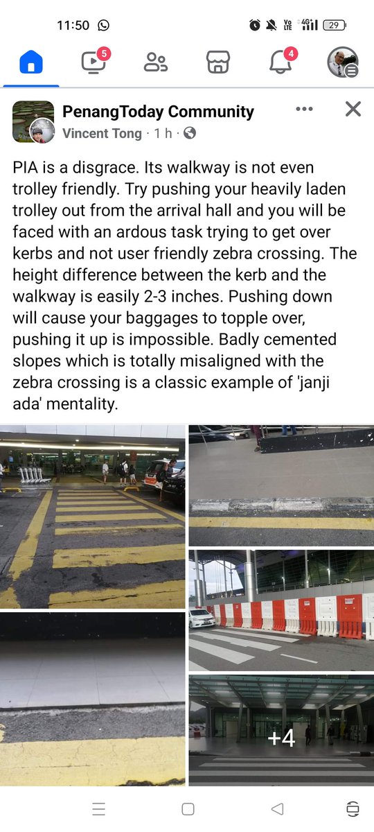 BooSoonYew67's tweet photo. @MY_Airports for kind attention &amp; further action. Conditions that need improving at #LTAPP .. #Penang International Airport. Chief complaint is the uneven walkways &amp; roads causing rickety trolley carrying luggage !! .. 1/n
cc @MOTMalaysia @anthonyloke https://t.co/MUsfr0znLS
