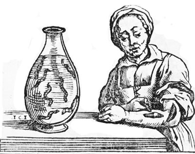 ヒルによる治療は古代エジプトの時代から行われており、体内のうっ血や炎症を除去する目的で利用されていた。瀉血と同じ理論であり、四体液説とも相まって近世まであらゆる病気に効能があると考えられていた。現代でもヒルは医療に利用されている。 (ヒル治療を受ける女性とヒル保管用土瓶)