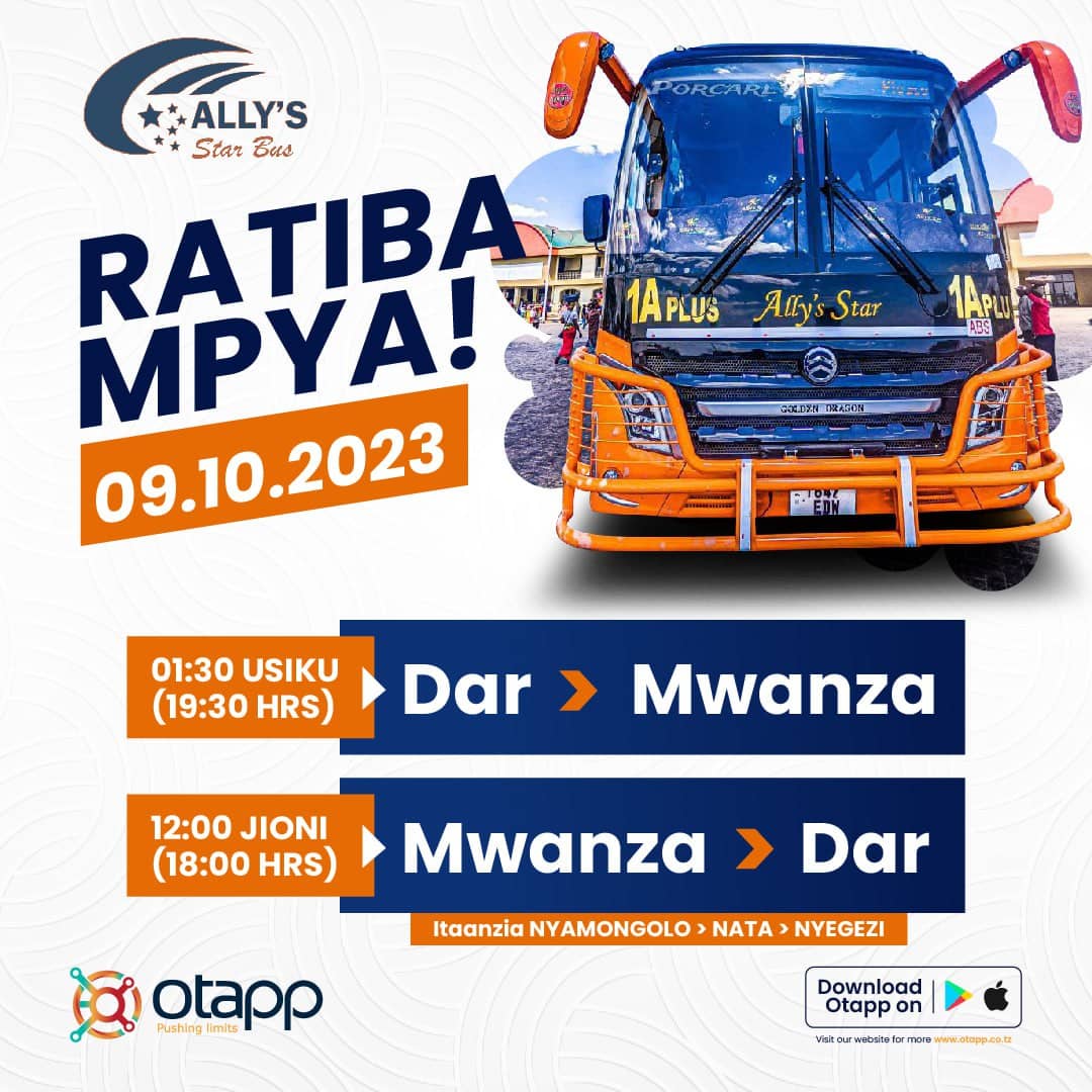 Allys_Star_bus's tweet image. 🚨#NewTimetable🚨
Hii ni habari njema Kwa abiria wetu wa kwenda na kutoka MWANZA na Dar es Salaam
Karibuni sana
#LetsusTravelTogether
#ThePrideOfShinyanga