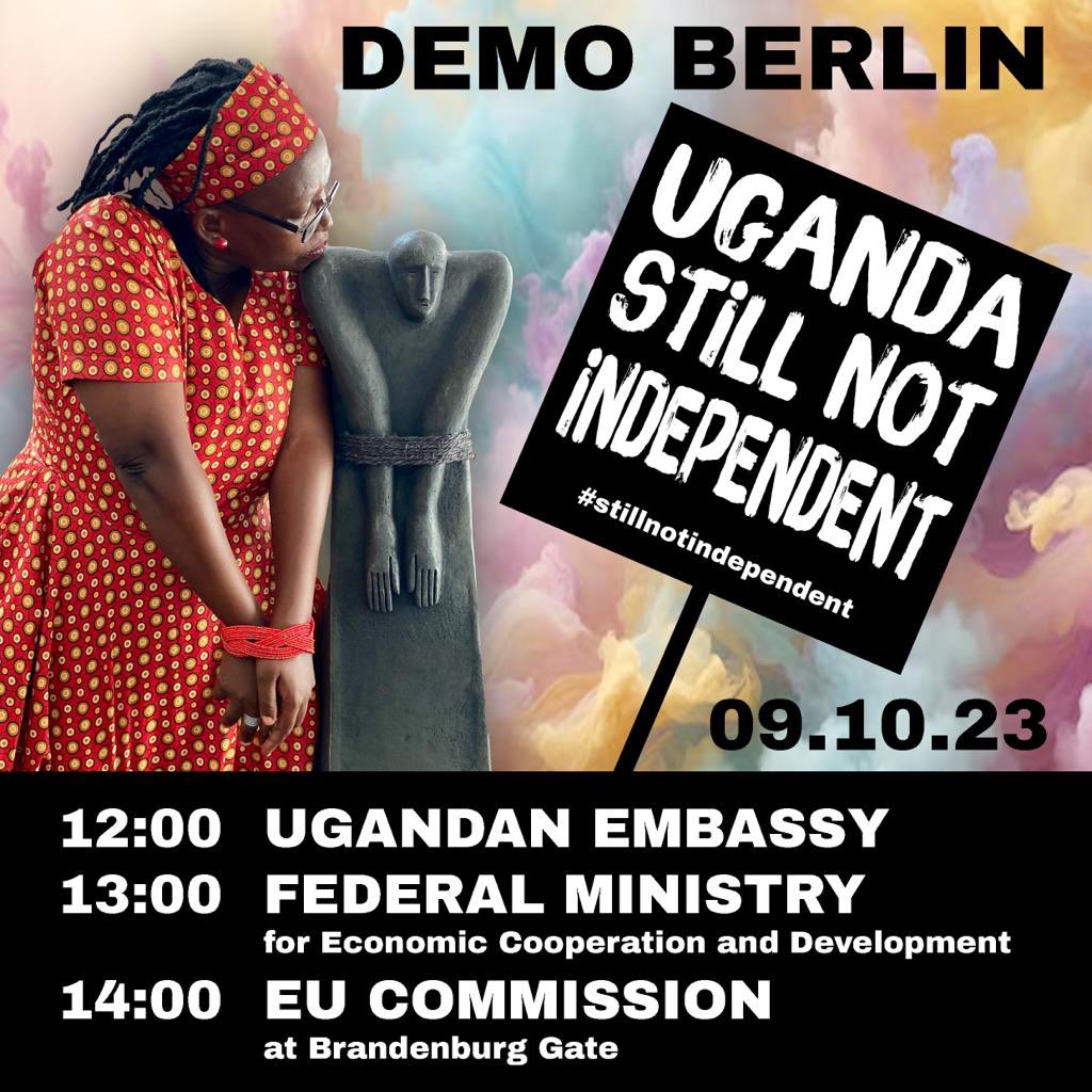 drstellanyanzi's tweet photo. 2/10 As Uganda marks flag independence, we shall peacefully protest at three strategic locations:
12:00HR at @UGEmbassyBerlin 
13:00HR at @BMZ_Bund 
14:00HR at @EUinDE 

Our protest is registered with @polizeiberlin 
#ugnotyetindependent 
#notyetindependent 
Teri kuzikiza! https://t.co/KbNwWdpBxq