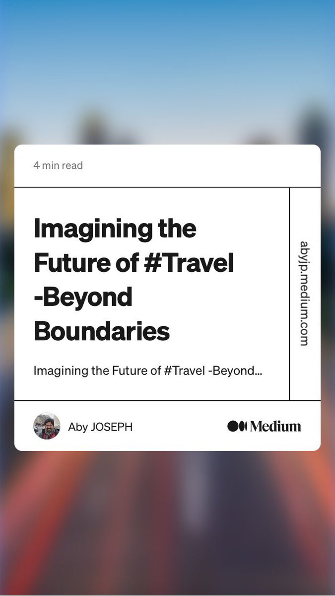 “The future of #travel is a tantalizing tapestry of #sustainable practices, technological wonders, #space exploration, and cultural enrichment.”

Read this story from Aby JOSEPH <a href="/abyjp/">Aby JOSEPH (AJ)</a> on Medium: abyjp.medium.com/imagining-the-…