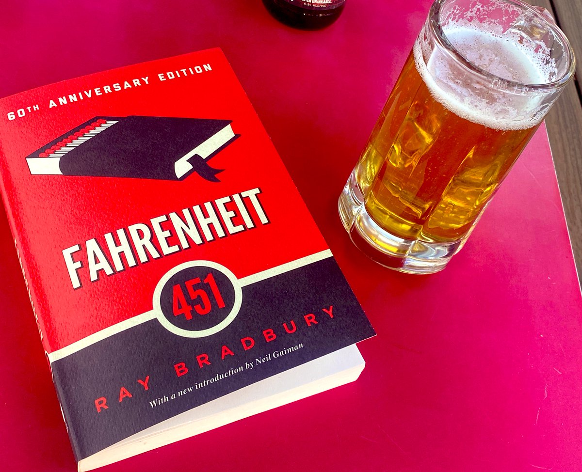 Nothing like a banned book and a beer, on a warm Saturday afternoon. 
Catching up on the classics and supporting #writers #Literature #FreedomToRead and my local book store.
2023- and you can’t do this everywhere in America. TF?!