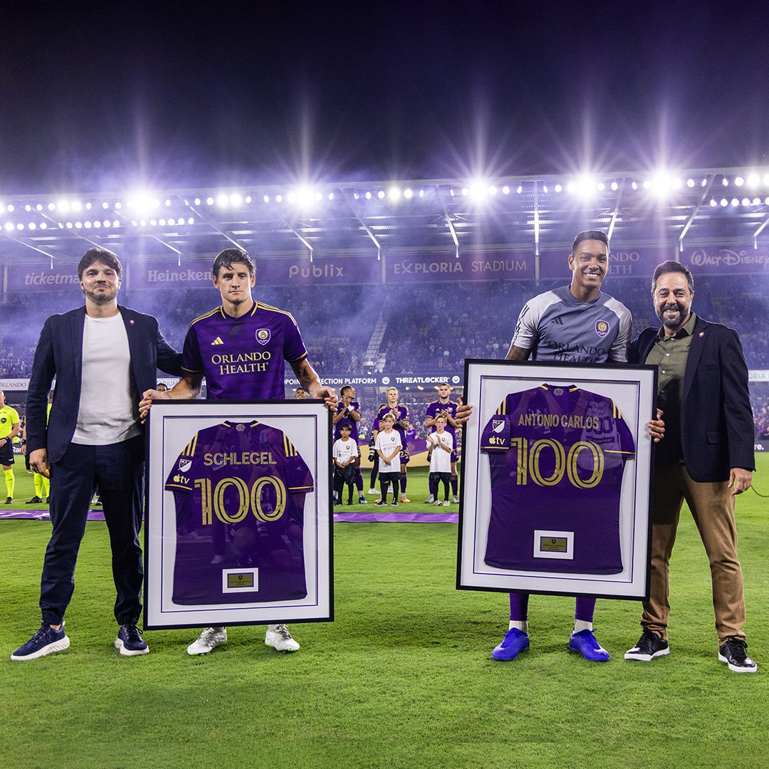 Feeling 💯 Before tonight's match, we honored Rodrigo Schlegel and Antonio Carlos for reaching 100 appearances for the Club 💜 #VamosOrlando