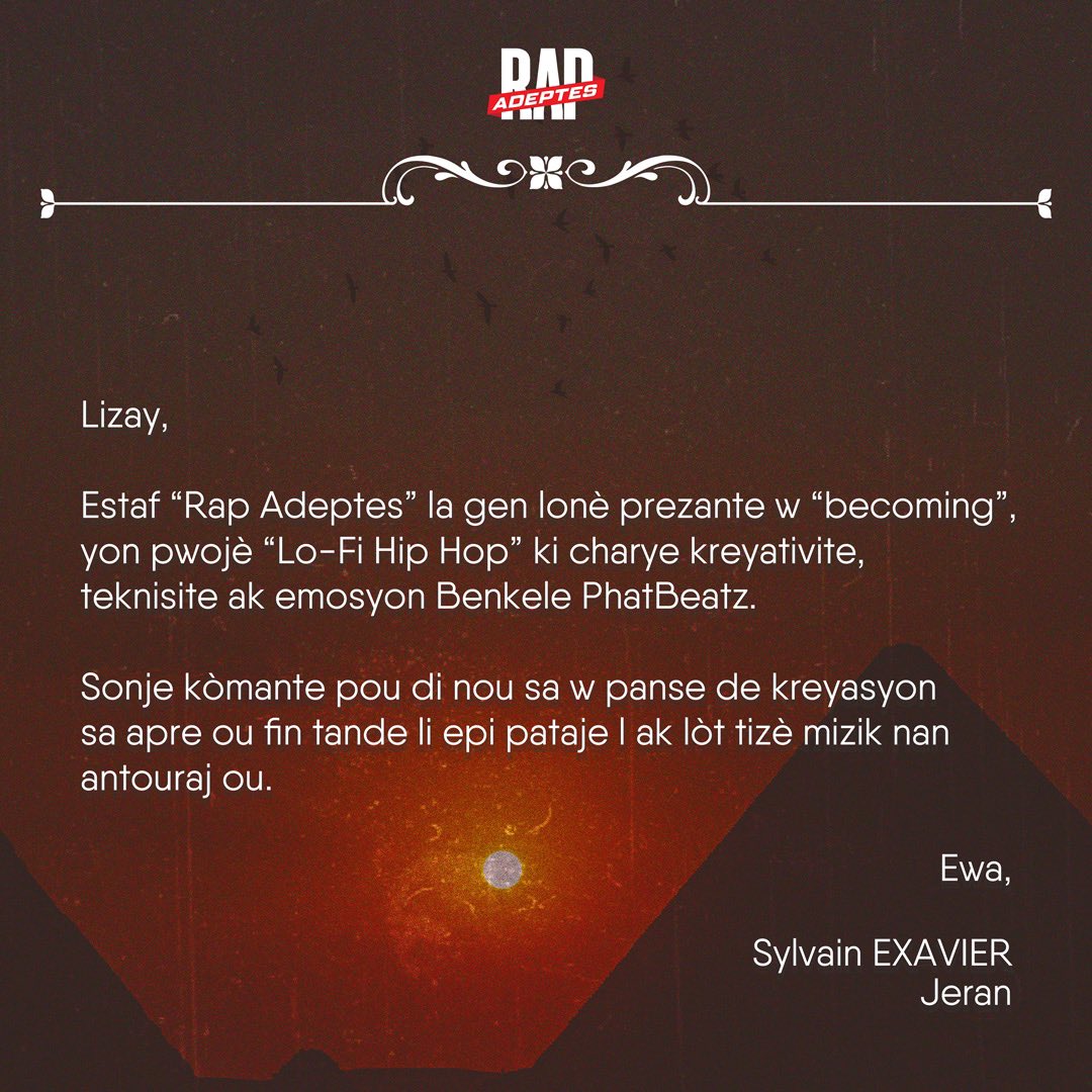 rapadeptes's tweet photo. @rapadeptes la envite w fè konesans ak “becoming” nan lyen sa 
👉🏿https://t.co/8zHDd6VS5z

@BenkeleBeatz 

#becoming #lofihiphop #rapadeptes #benkelephatbeatz https://t.co/aJ53FtUBOp