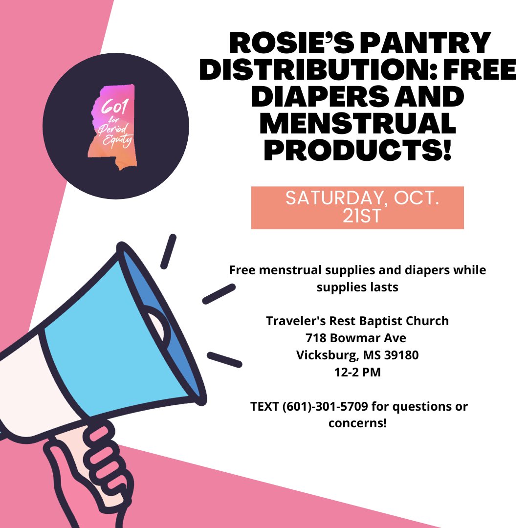 Vicksburg! Join us on Saturday, October 21st from 12-2 pm for our next Rosie's Pantry Distribution! We are two weeks away and so excited!